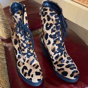 Aquatalia leopard wedge waterproof cow hair booties
